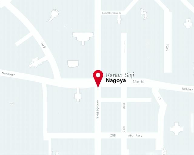Стилизованная карта, показывающая расположение магазина Kazan Saki в городе Нагоя.